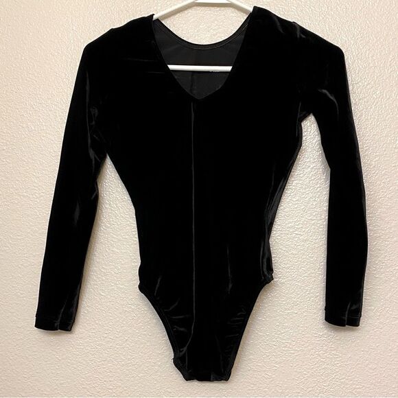 GK elite gymnastics competition leotard long sleeve black velvet rhinestone -S - Picture 4 of 9